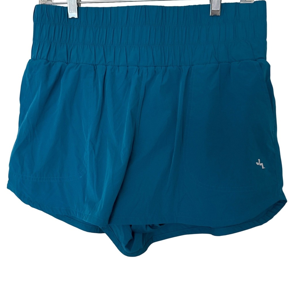JoyLab Running Shorts Womens Medium Teal Blue High Rise Smocked Waistband Active